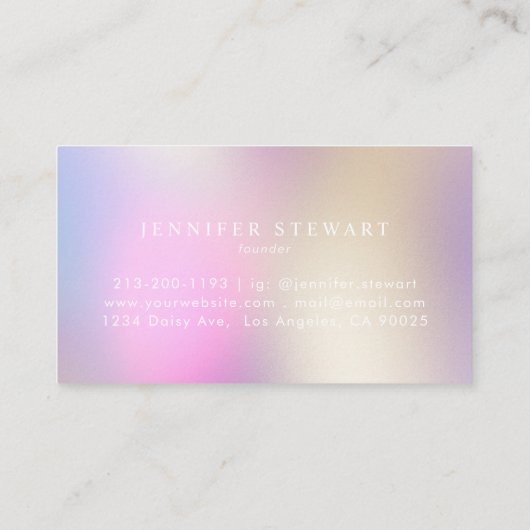 Logo Holografische Iridescent Moderne Feminine Visitekaartje (Achterkant)