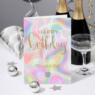 Logo Holographic Faux Gold Glitter Happy Birthday Kaart