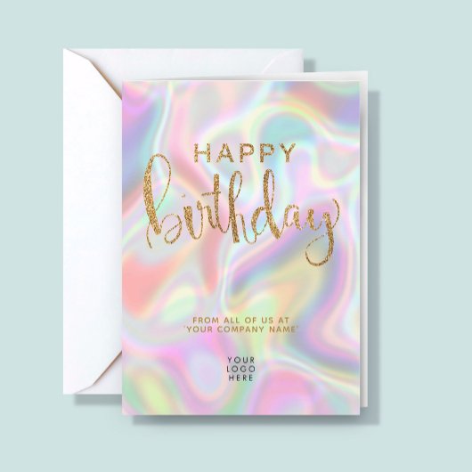 Logo Holographic Faux Gold Glitter Happy Birthday Kaart