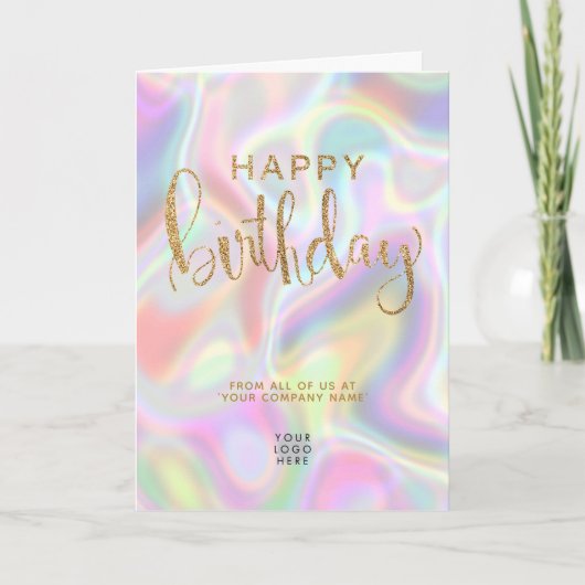 Logo Holographic Faux Gold Glitter Happy Birthday Kaart (Voorkant)