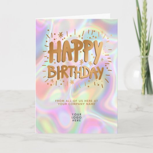 Logo Holographic Faux Gold Happy Birthday Kaart (Voorkant)