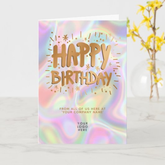 Logo Holographic Faux Gold Happy Birthday Kaart (Gele Bloem)