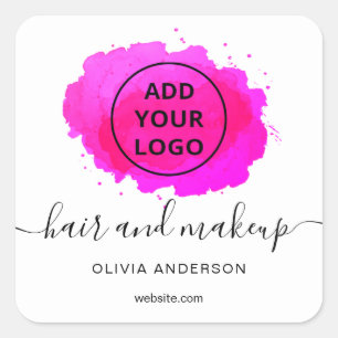 Logo Hotroze borstelslag typografie haar make-up Vierkante Sticker