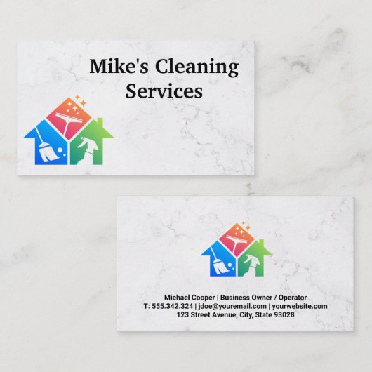 Logo Huishoudelijke Schoonmaakdiensten | Marmeren Visitekaartje (Voorkant / Achterkant)