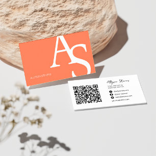 Logo initialen koraal sinaasappel vet make-up QR c Visitekaartje