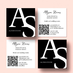 Logo initialen Zwart wit vet make-up qr code Vierkante Visitekaartje