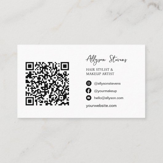 Logo initialen Zwart wit vet make-up qr code Visitekaartje (Achterkant)
