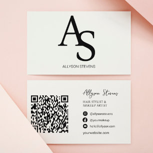 Logo initialen Zwarte witte haarmake-up qr code Visitekaartje