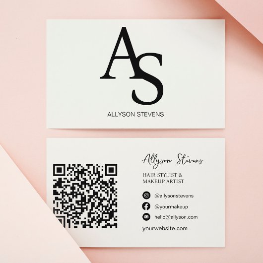 Logo initialen Zwarte witte haarmake-up qr code Visitekaartje