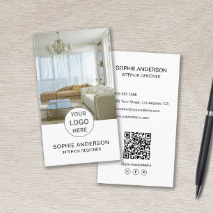 Logo Interieur Ontwerper Foto QR Sociale Media Wit Visitekaartje