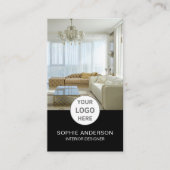 Logo Interieurontwerper Foto QR Social Media Zwart Visitekaartje (Voorkant)