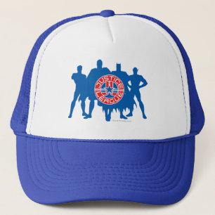 Logo Justice League en Solid Character Background Trucker Pet