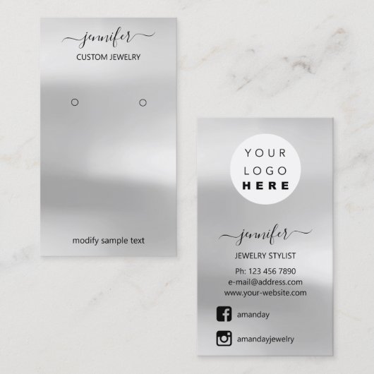 Logo juwelen sociale kaart Silver Grey Visitekaartje (Voorkant / Achterkant)