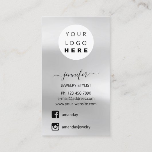 Logo juwelen sociale kaart Silver Grey Visitekaartje (Achterkant)
