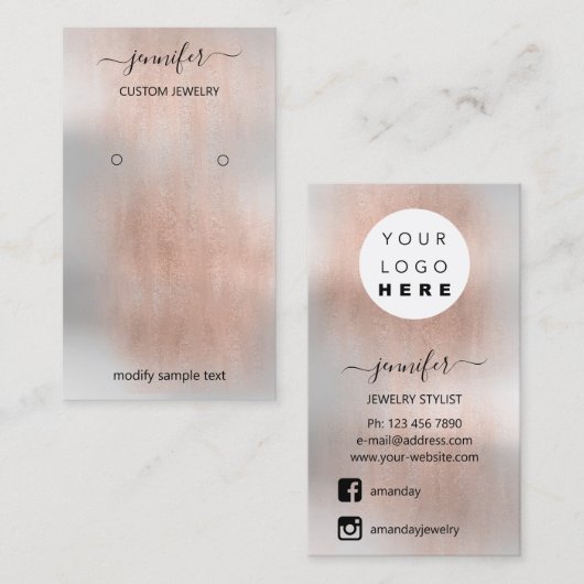 Logo juwelenkaart Sociale media Zilver Grijze Roos Visitekaartje (Voorkant / Achterkant)