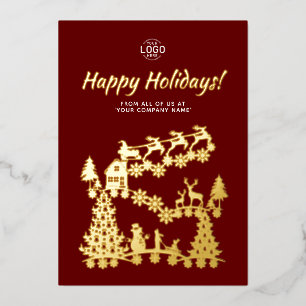 Logo Kerst Scene Goud Bourgondi Vakantiekaart Folie Uitnodiging