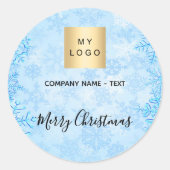 Logo kerstblauwe sneeuwvlokken ronde sticker (Voorkant)