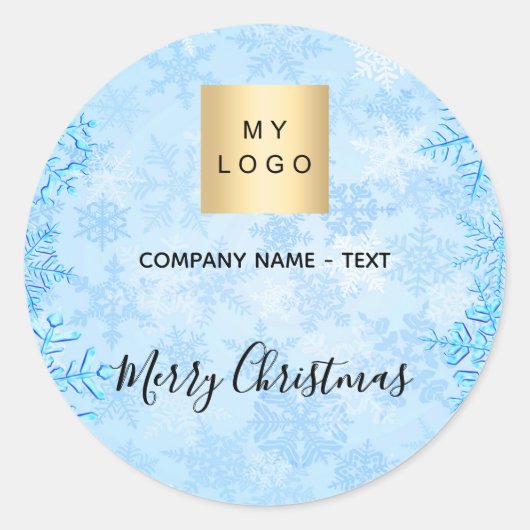 Logo kerstblauwe sneeuwvlokken ronde sticker (Voorkant)