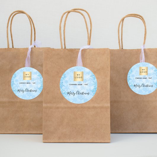 Logo kerstblauwe sneeuwvlokken ronde sticker