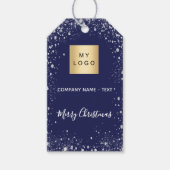 Logo kerstblauwe zilverglitter cadeaulabel (Voorkant)
