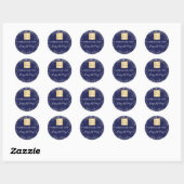Logo kerstblauwe zilverglitter ronde sticker (Vel)