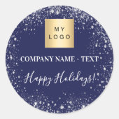 Logo kerstblauwe zilverglitter ronde sticker (Voorkant)