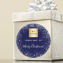 Logo kerstblauwe zilverglitter ronde sticker