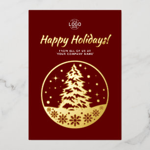 Logo Kerstboom Goud Bourgondië Vakantiekaart Folie Uitnodiging