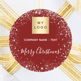 Logo kerstroodzilverglitter ronde sticker