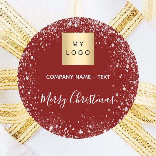 Logo kerstroodzilverglitter ronde sticker