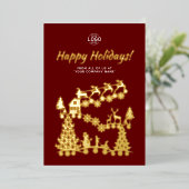 Logo kerstscene Gold Burgundy Feestdagen Kaart (Staand Voorkant)