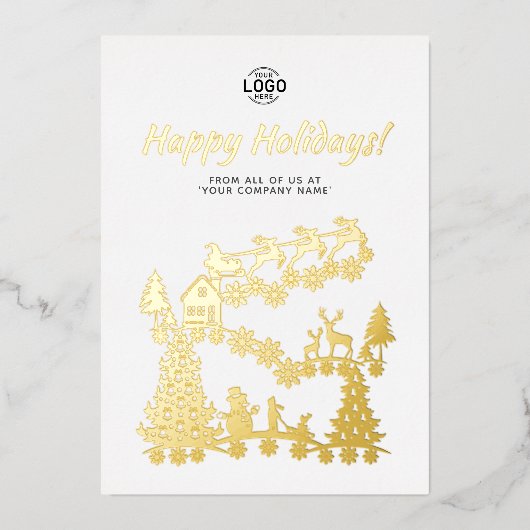Logo kerstscène Gold White Feestdagen Kaart (Voorkant)
