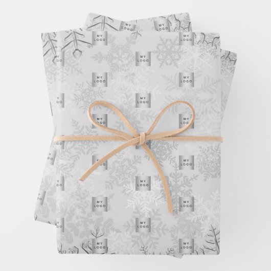 Logo kerstzilversneeuwvlokken inpakpapier vel (In situ)