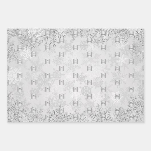 Logo kerstzilversneeuwvlokken inpakpapier vel (Voorkant)