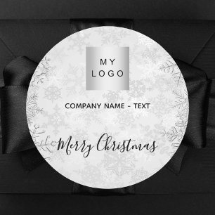 Logo kerstzilversneeuwvlokken ronde sticker