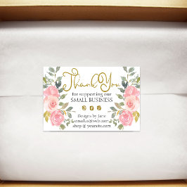 Logo Kleine Bedrijven Bedankt Roze Bloemmotief Rechthoekige Sticker