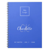 Logo koningsblauw monogram modern bedrijf notitieboek (Voorkant)