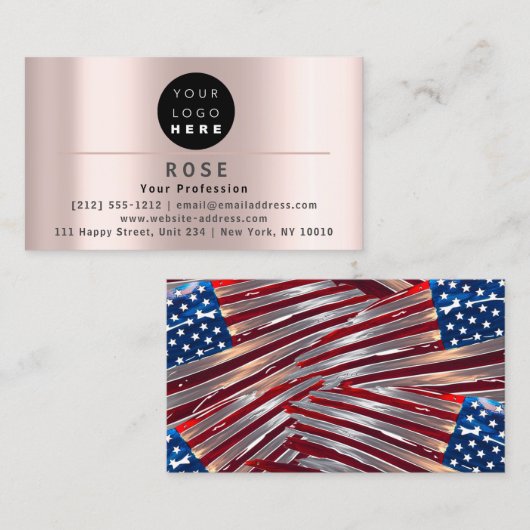 Logo Korting Logo Dank Roos Amerikaanse vlag Afsprakenkaartje (Voorkant / Achterkant)