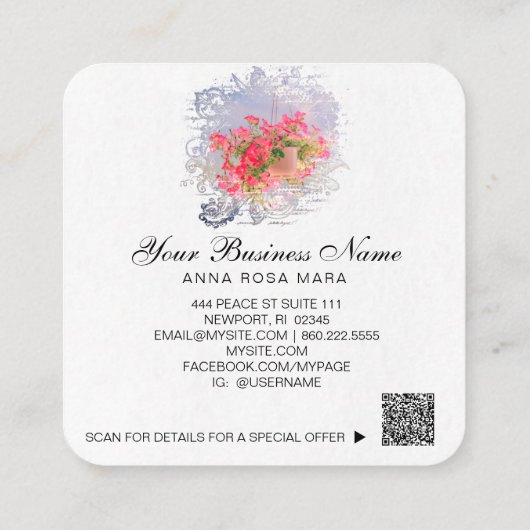 *~* Logo KR Bloedvat Roze petunia Pot Vierkante Visitekaartje (Achterkant)