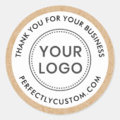 Logo Kraft paper bekijk grenszaken bedankt Ronde Sticker (Voorkant)