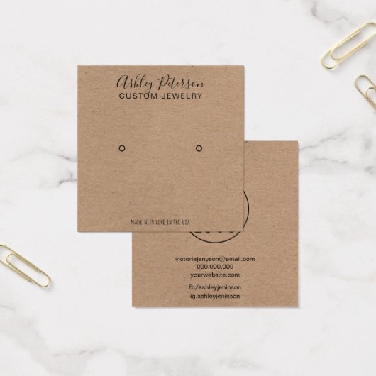 Logo kraft rustic minimalist stud earing display vierkante visitekaartjes (Kantoor)