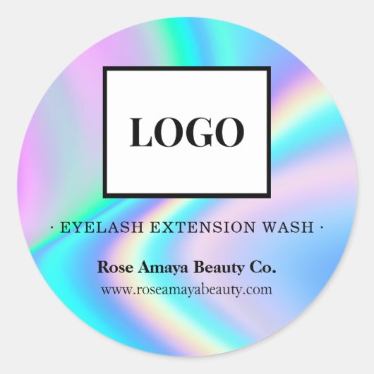 Logo Lash Cleanser Faux Holographic Rainbow Prisma Ronde Sticker (Voorkant)