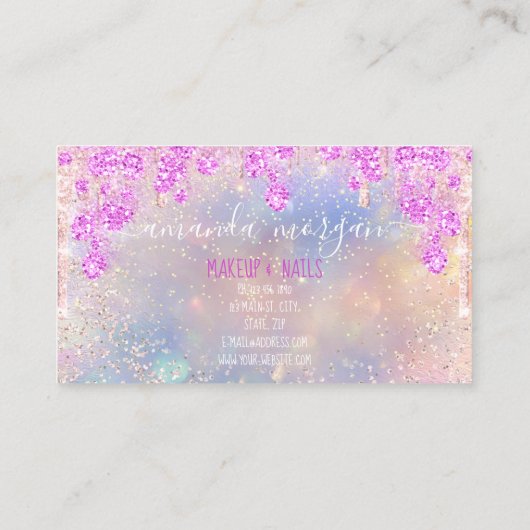 Logo Lash Haar Make-up Nails Roze Holograaf Visitekaartje (Achterkant)