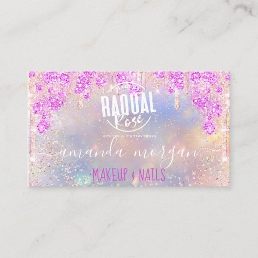 Logo Lash Haar Make-up Nails Roze Holograaf Visitekaartje (Voorkant)