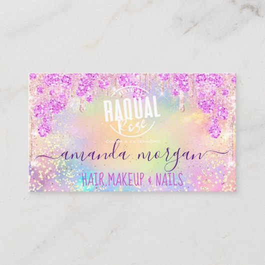 Logo Lash Hair Makeup Nails Glitter Drip Gold Pink Visitekaartje (Voorkant)