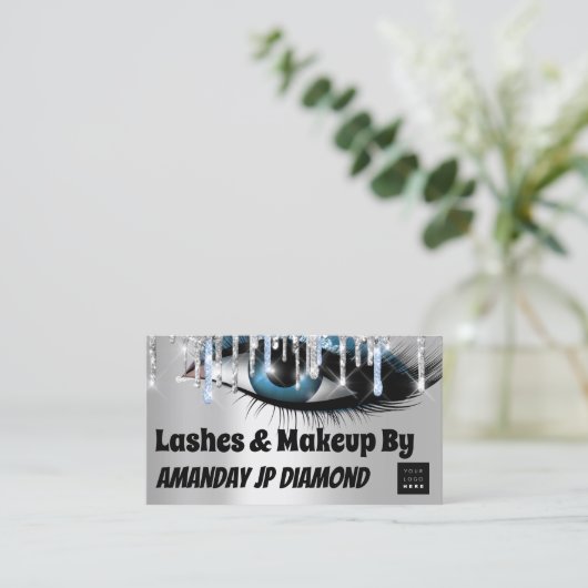 Logo Lashes Aftercare Instruction Blue Silver Visitekaartje (Staand voorkant)