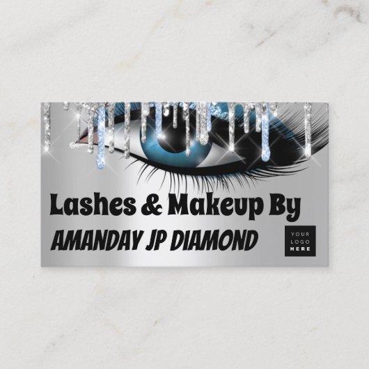 Logo Lashes Aftercare Instruction Blue Silver Visitekaartje (Voorkant)