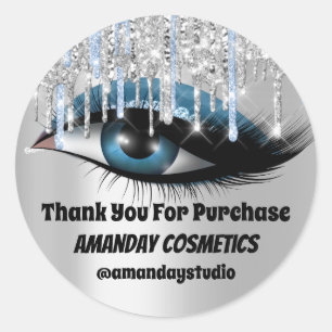 Logo Lashes Extension Makeup Artist Silver Blue Ronde Sticker