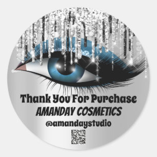 Logo Lashes Extension Makeup Silver Custom QRCODE Ronde Sticker