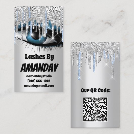 Logo Lashes Makeup Artist Drift Blue QR Code Visitekaartje (Voorkant / Achterkant)